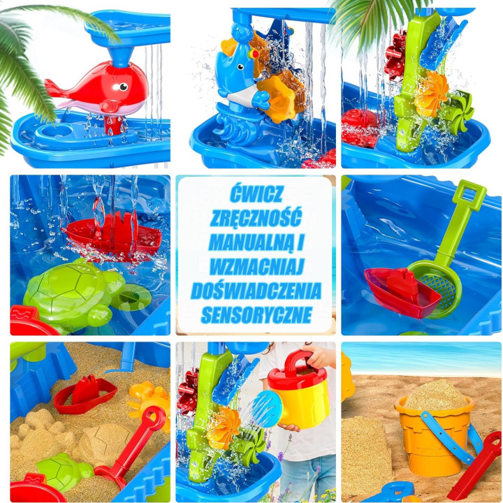 WOOPIE Ogromny Aquapark Stolik Wodny 6w1 Piaskownica Wodospad Tor Wodn