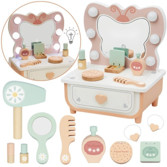 TOOKY TOY Drewniana Toaletka Motylek Akcesoria Lustro z Oświetleniem L