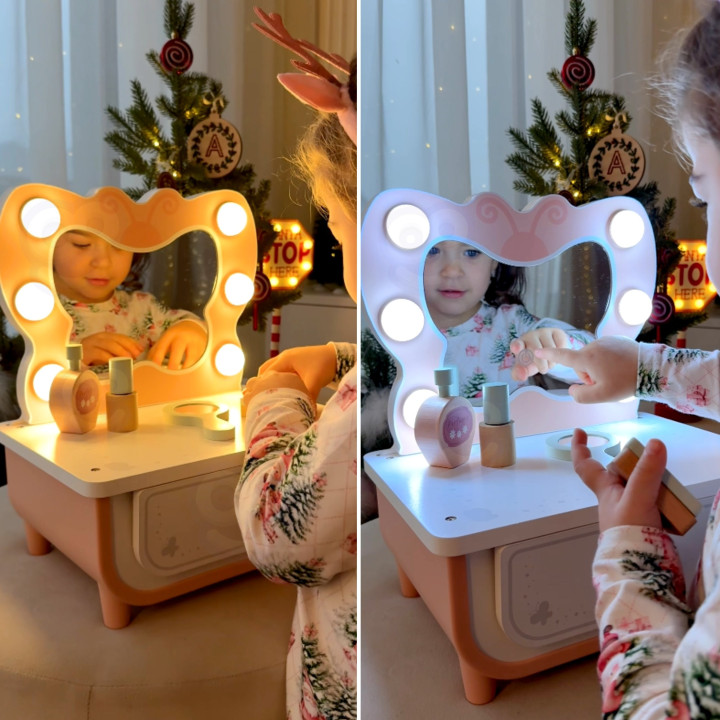 TOOKY TOY Drewniana Toaletka Motylek Akcesoria Lustro z Oświetleniem L