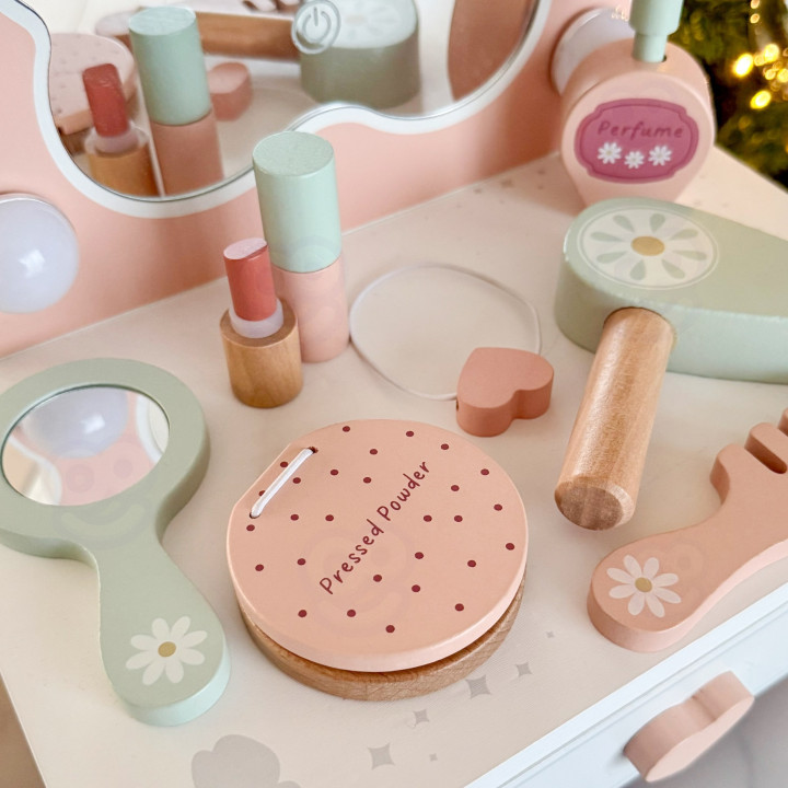 TOOKY TOY Drewniana Toaletka Motylek Akcesoria Lustro z Oświetleniem L