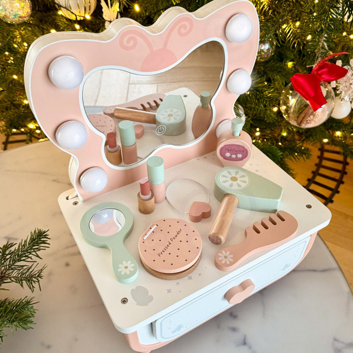 TOOKY TOY Drewniana Toaletka Motylek Akcesoria Lustro z Oświetleniem L