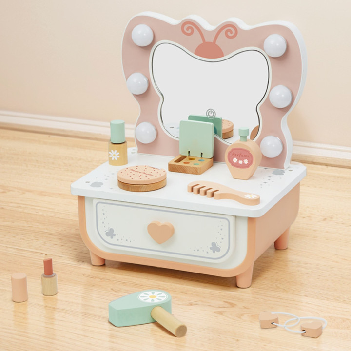 TOOKY TOY Drewniana Toaletka Motylek Akcesoria Lustro z Oświetleniem L