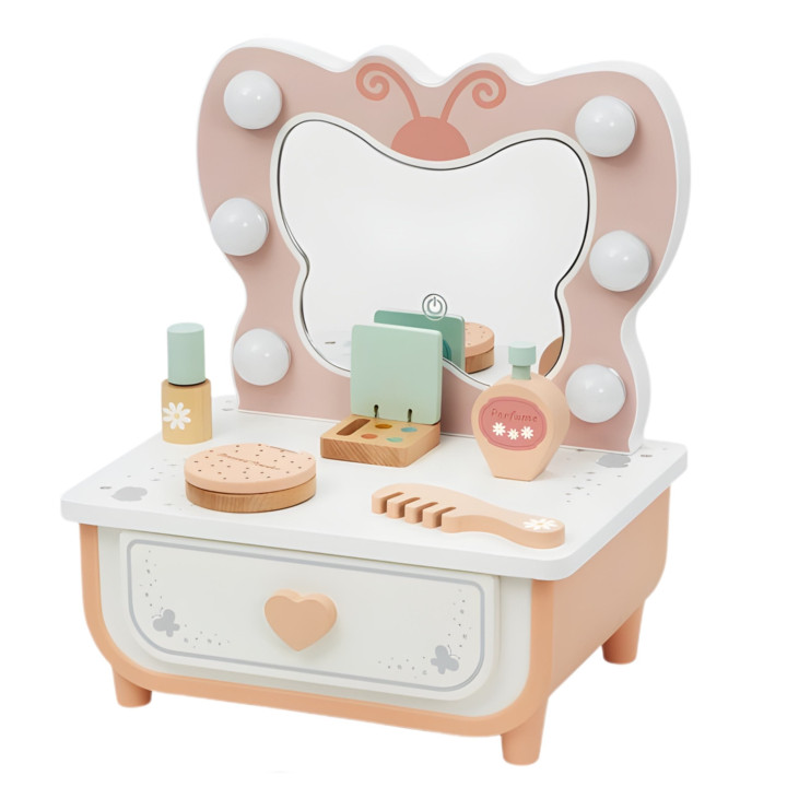 TOOKY TOY Drewniana Toaletka Motylek Akcesoria Lustro z Oświetleniem L