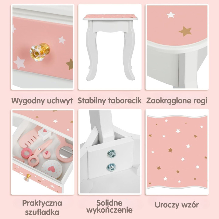 WOOPIE GREEN Drewniana Toaletka z Lustrem i Akcesoriami