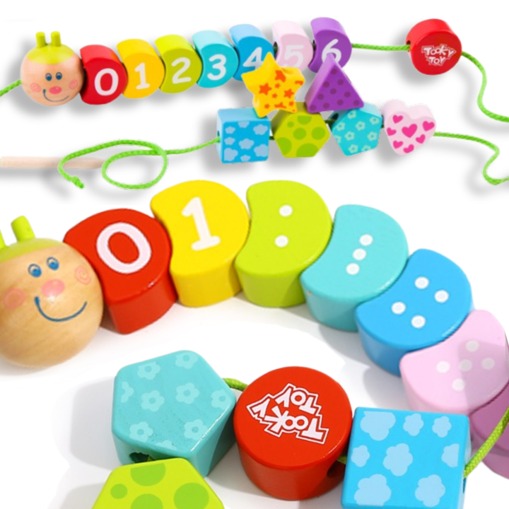 TOOKY TOY Drewniane Klocki do Nawlekania Gąsienica Nauka Liczenia 20 e