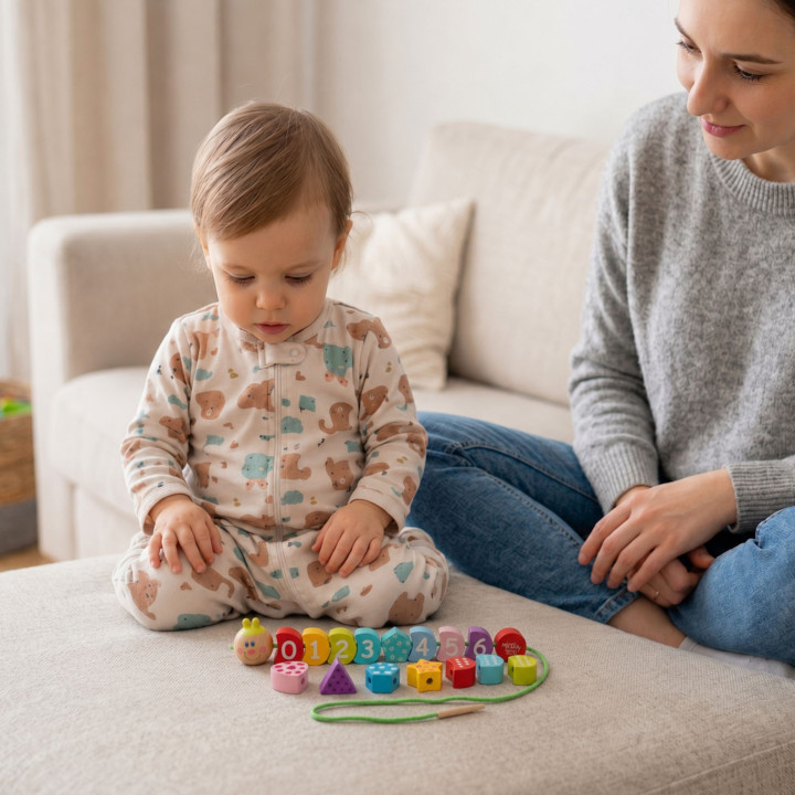 TOOKY TOY Drewniane Klocki do Nawlekania Gąsienica Nauka Liczenia 20 e