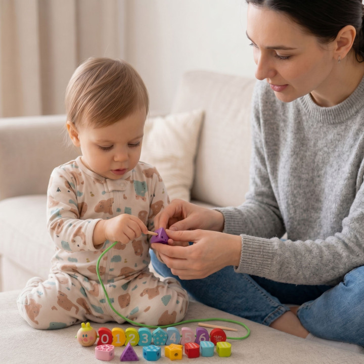 TOOKY TOY Drewniane Klocki do Nawlekania Gąsienica Nauka Liczenia 20 e