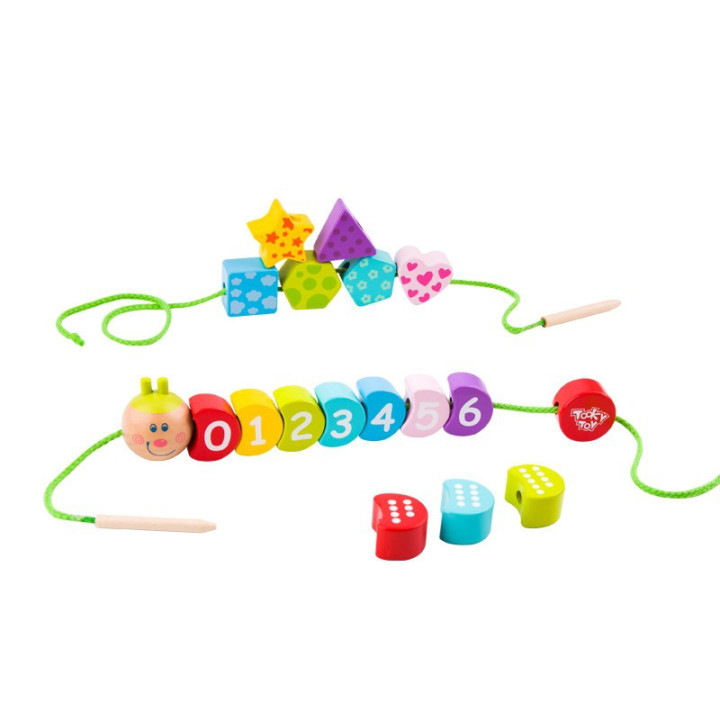 TOOKY TOY Drewniane Klocki do Nawlekania Gąsienica Nauka Liczenia 20 e