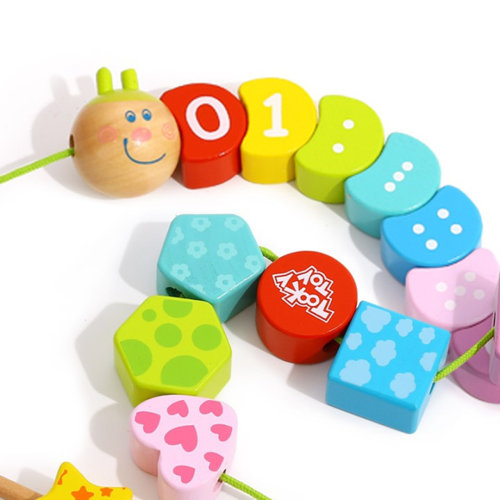 TOOKY TOY Drewniane Klocki do Nawlekania Gąsienica Nauka Liczenia 20 e