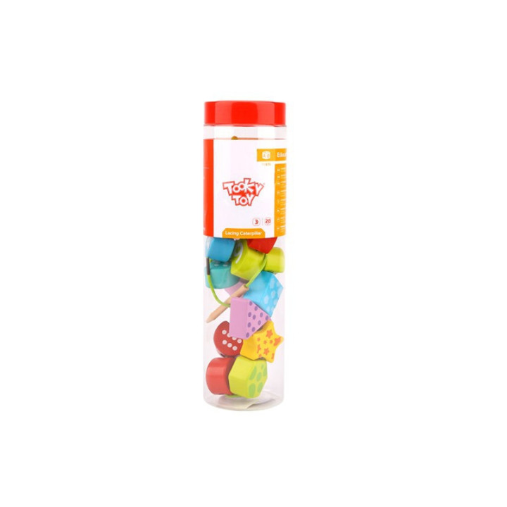TOOKY TOY Drewniane Klocki do Nawlekania Gąsienica Nauka Liczenia 20 e