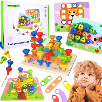 TOOKY TOY Wielofunkcyjna Tablica Zestaw Kolorowych Śrubek Nauka Kształ