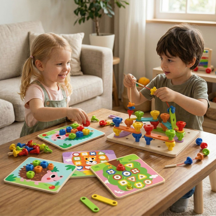 TOOKY TOY Wielofunkcyjna Tablica Zestaw Kolorowych Śrubek Nauka Kształ