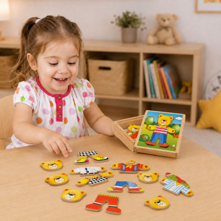VIGA Drewniane Puzzle Układanka Edukacyjna Ubierz Misia Chłopca
