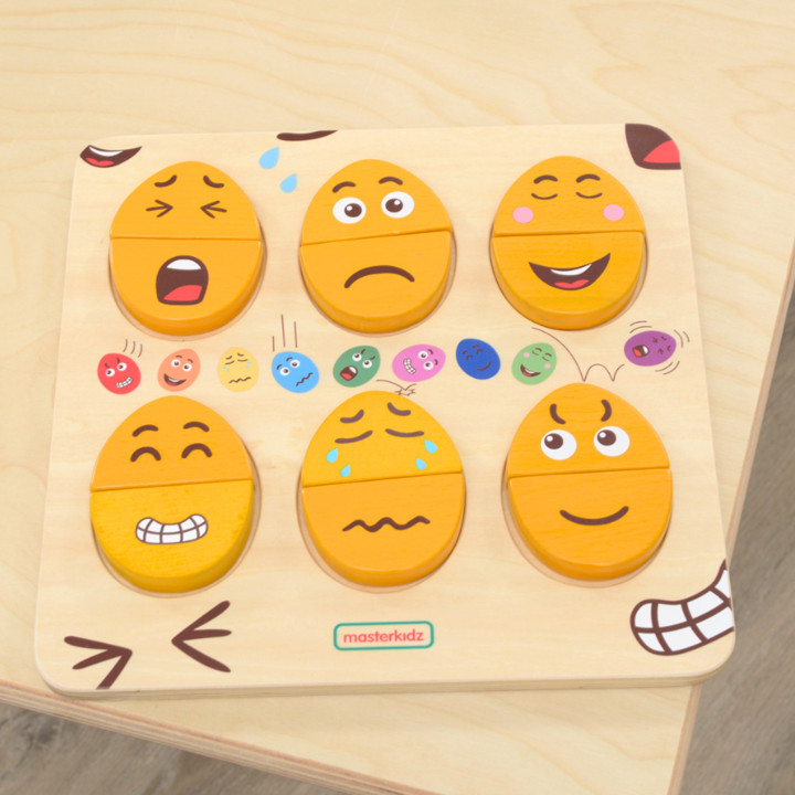 MASTERKIDZ Tablica do Nauki Emocji Drewniane Jajka jaki Humor? Montess