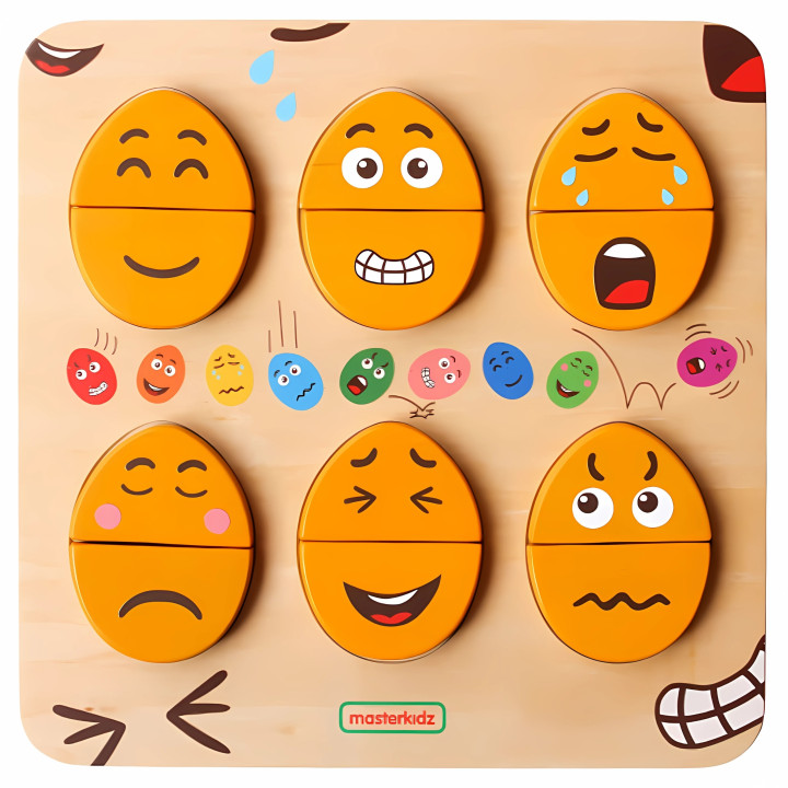 MASTERKIDZ Tablica do Nauki Emocji Drewniane Jajka jaki Humor? Montess