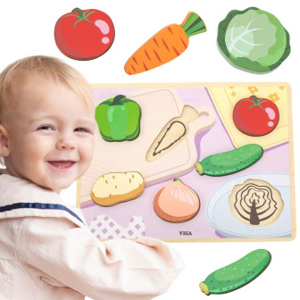 VIGA Drewniane Puzzle Układanka Montessori 2w1 Figurki Warzywa Edukacy