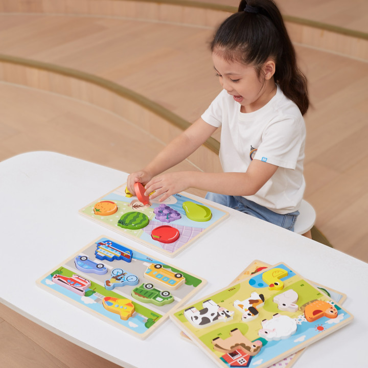 VIGA Drewniane Puzzle Układanka Montessori 2w1 Figurki Warzywa Edukacy