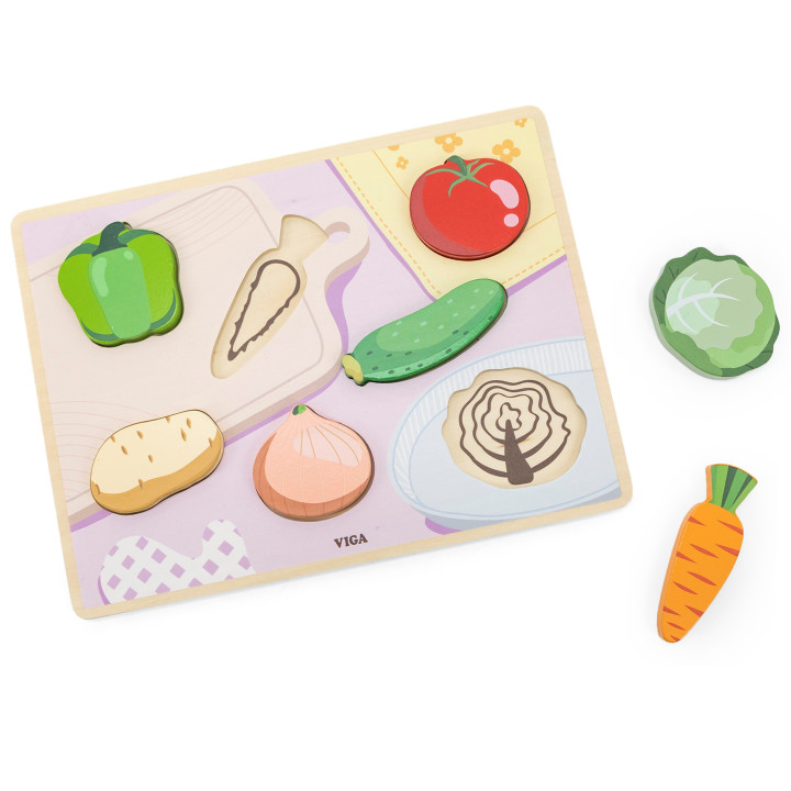 VIGA Drewniane Puzzle Układanka Montessori 2w1 Figurki Warzywa Edukacy