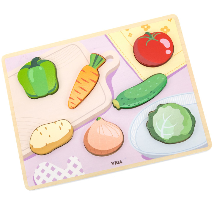 VIGA Drewniane Puzzle Układanka Montessori 2w1 Figurki Warzywa Edukacy