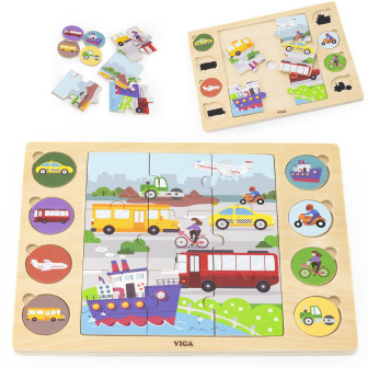 VIGA Drewniane Puzzle Odgadnij po Cieniu - Środki Transportu Układanka