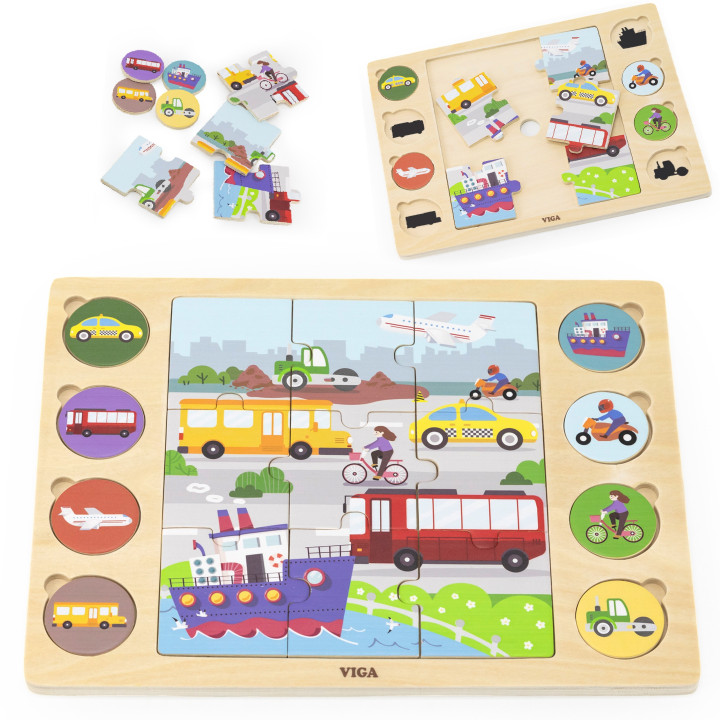 VIGA Drewniane Puzzle Odgadnij po Cieniu - Środki Transportu Układanka