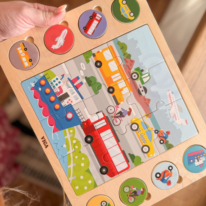 VIGA Drewniane Puzzle Odgadnij po Cieniu - Środki Transportu Układanka