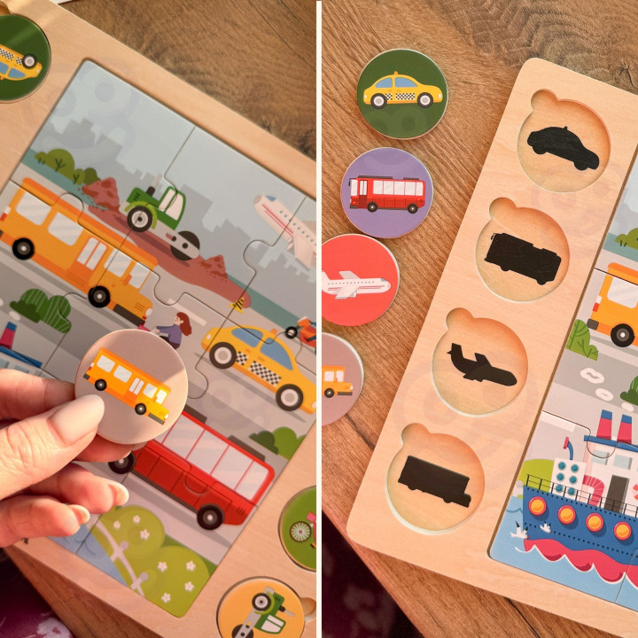 VIGA Drewniane Puzzle Odgadnij po Cieniu - Środki Transportu Układanka