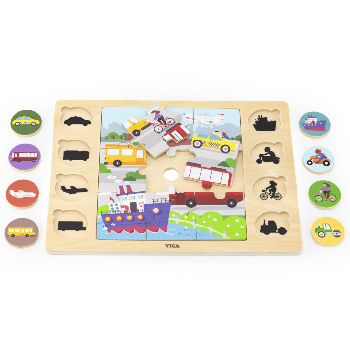 VIGA Drewniane Puzzle Odgadnij po Cieniu - Środki Transportu Układanka