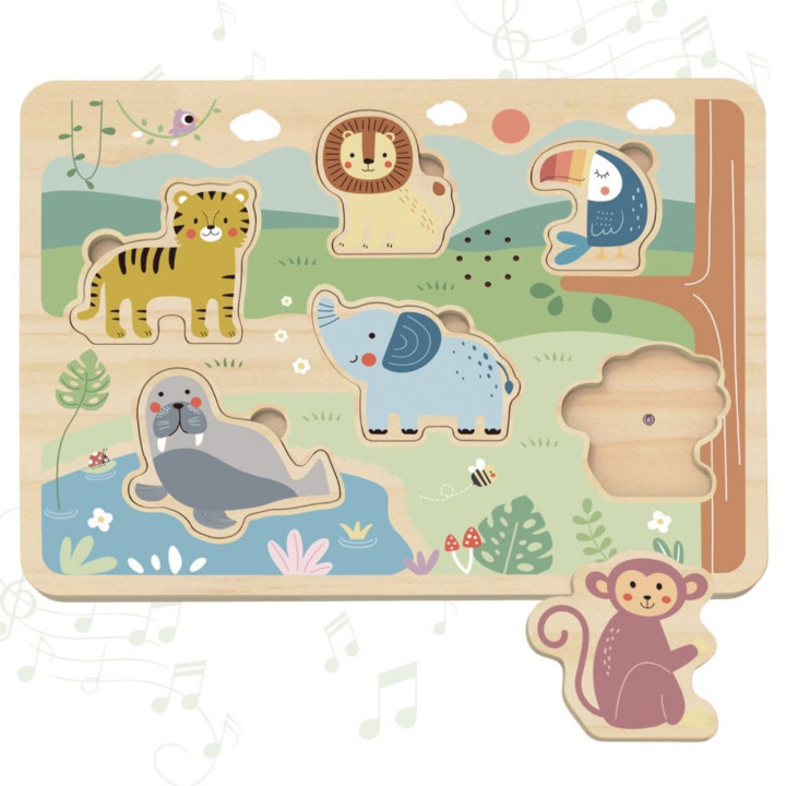 TOOKY TOY Drewniana Układanka Montessori Interaktywne Puzzle Dźwiękowe