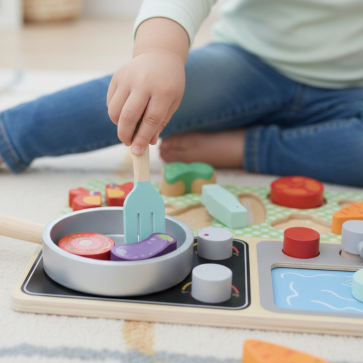 TOOKY TOY Drewniana Kuchnia z Akcesoriami - Zestaw Małego Kucharza