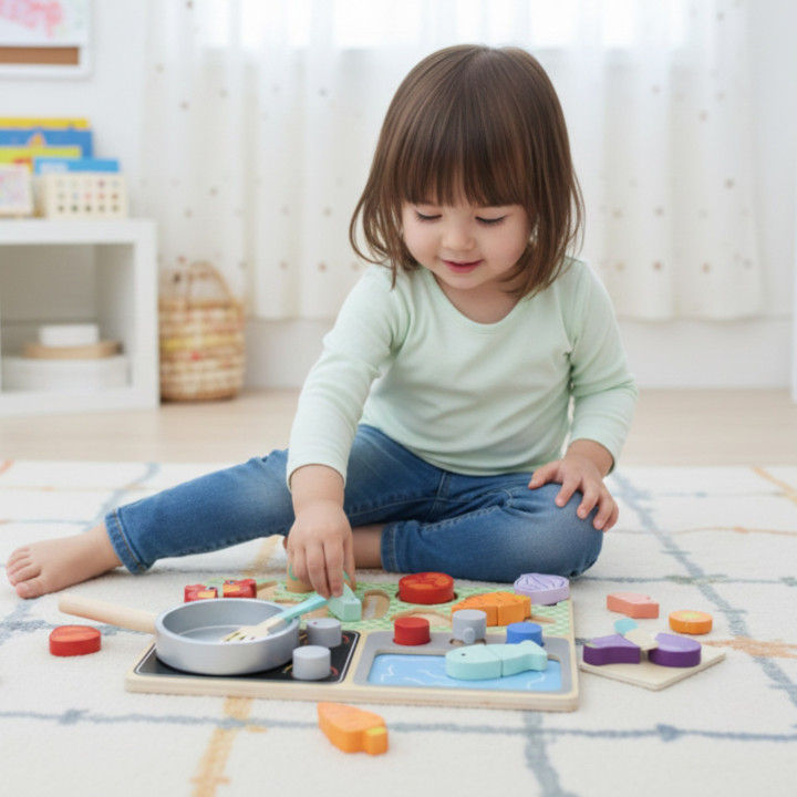 TOOKY TOY Drewniana Kuchnia z Akcesoriami - Zestaw Małego Kucharza
