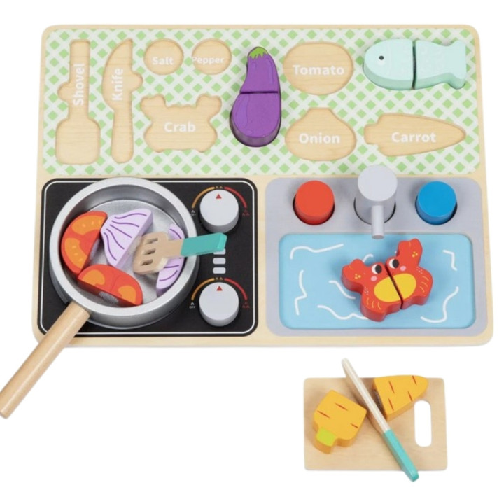 TOOKY TOY Drewniana Kuchnia z Akcesoriami - Zestaw Małego Kucharza
