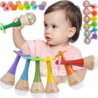 CLASSIC WORLD Grzechotka 2w1 Drewniany Instrument Tęczowy Marakas 1 sz