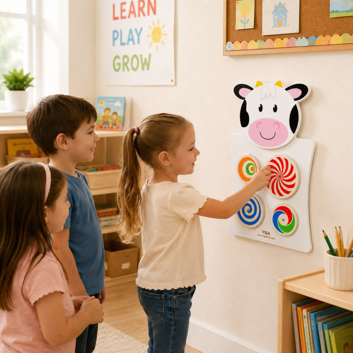 VIGA Drewniana Tablica Manipulacyjna Krówka Certyfikat FSC Montessori
