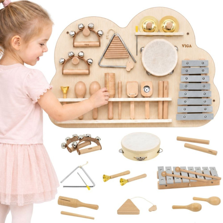 VIGA Drewniana Tablica Muzyczna Zestaw 12 Instrumentów Perkusyjnych