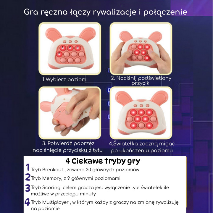 WOOPIE Gra POP IT Elektryczna Antystresowa Zręcznościowa Uszy Króliczk