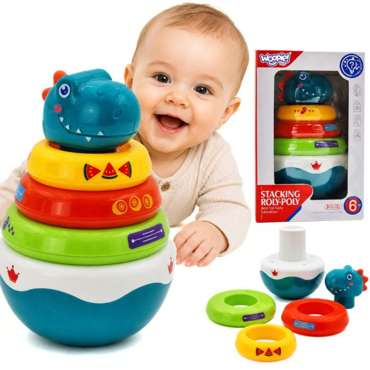 WOOPIE BABY Zabawka Sensoryczna Dino Układanka Piramidka dla Niemowląt