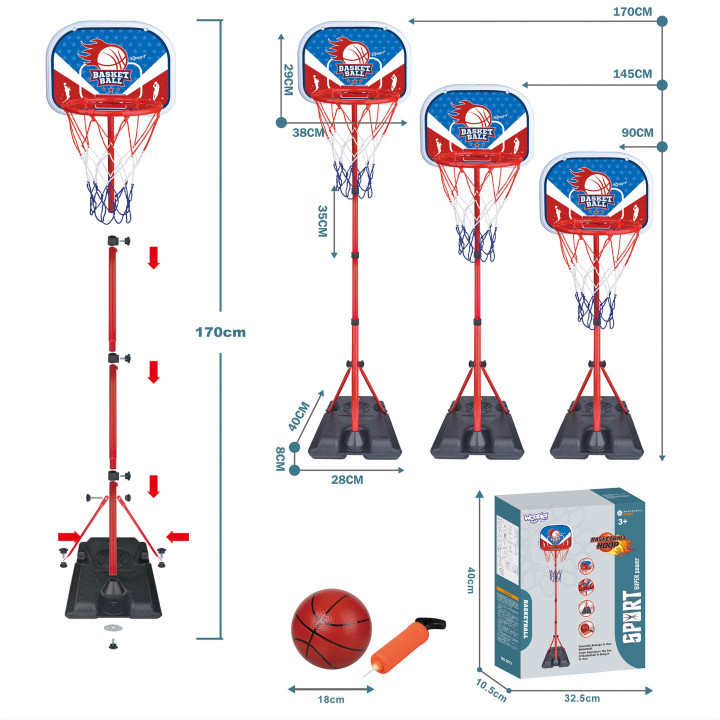 WOOPIE Zestaw Koszykówka Wolnostojąca Regulowana Wysokość 90-170cm + P