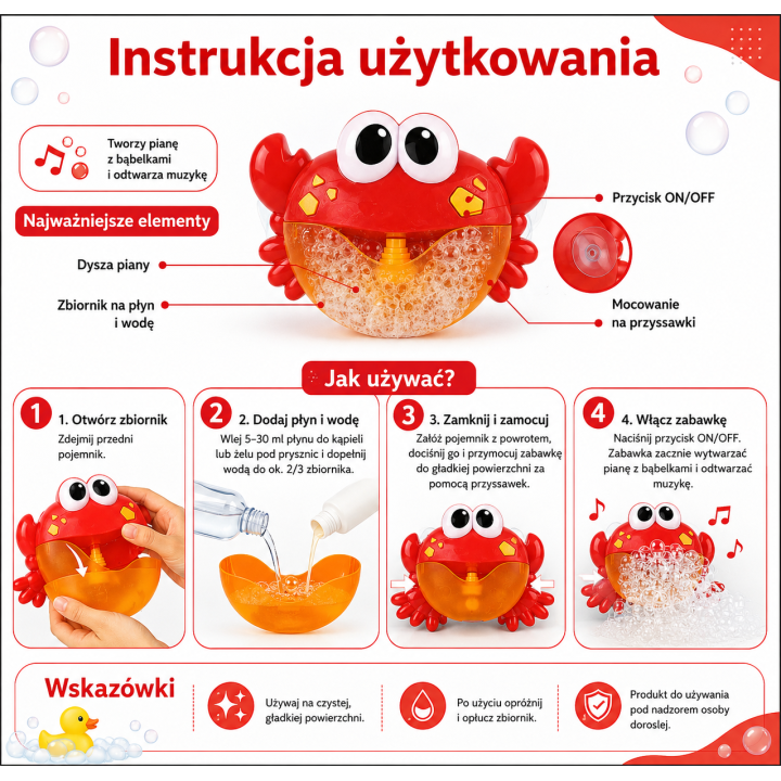 WOOPIE BABY Zabawka do Kąpieli Krab do Robienia Piany z Melodią
