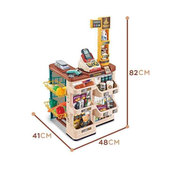 WOOPIE Sklep Supermarket z Wózkiem Waga Kasa Skaner + 48 Akc.