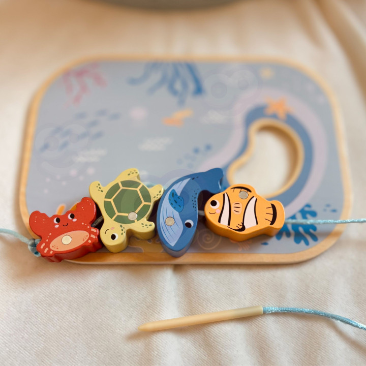 TOOKY TOY Drewniany Zestaw Morskich Zabawek Wieża Balansująca Łowienie