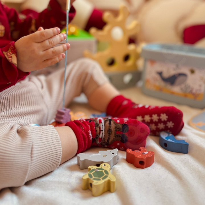 TOOKY TOY Drewniany Zestaw Morskich Zabawek Wieża Balansująca Łowienie