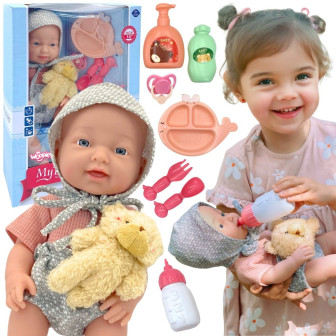 WOOPIE ROYAL Lalka Bobas 36 cm w Ubranku z Misiem Akcesoria do Karmien