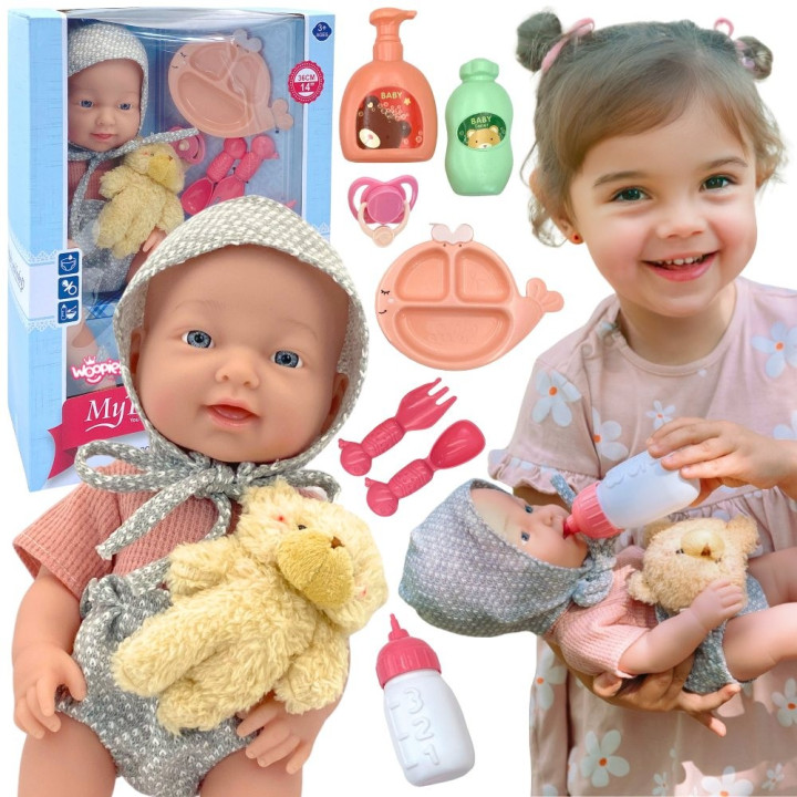 WOOPIE ROYAL Lalka Bobas 36 cm w Ubranku z Misiem Akcesoria do Karmien