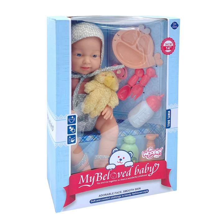 WOOPIE ROYAL Lalka Bobas 36 cm w Ubranku z Misiem Akcesoria do Karmien