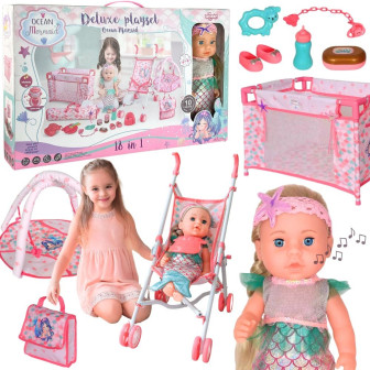 WOOPIE ROYAL Lalka Bobas 36 cm Syrenka Interaktywna Zestaw XXL Opiekun