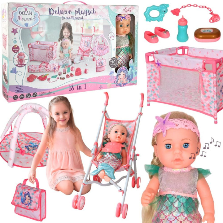 WOOPIE ROYAL Lalka Bobas 36 cm Syrenka Interaktywna Zestaw XXL Opiekun