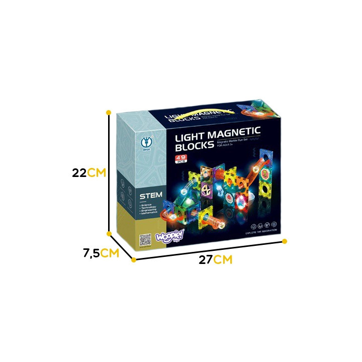 WOOPIE Klocki Magnetyczne Tor Kulkowy Świetlny 49 el.