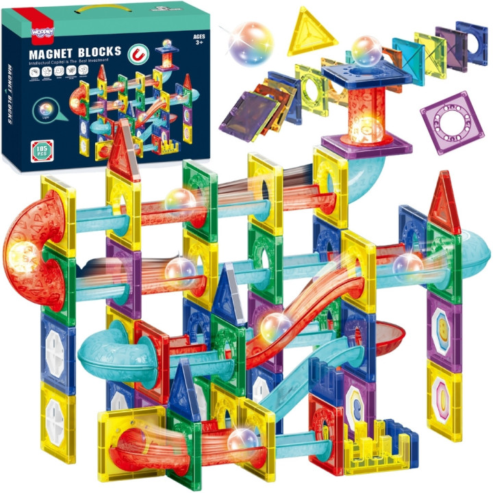 WOOPIE Klocki Magnetyczne Konstrukcyjne 3D Zestaw Edukacyjny Tor Kulko