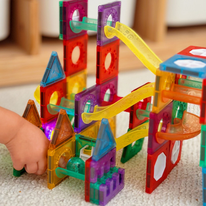 WOOPIE Klocki Magnetyczne Konstrukcyjne 3D Zestaw Edukacyjny Tor Kulko